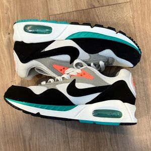 Nike Airmax White and Black Sneakers with Coral and Green Accents